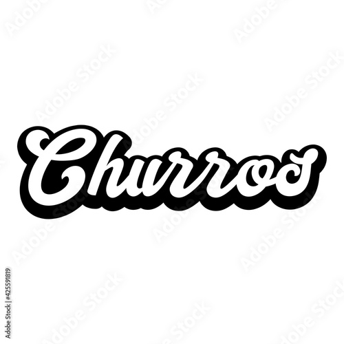 Logotipo con texto manuscrito Churros escrito a mano con sombra en color negro