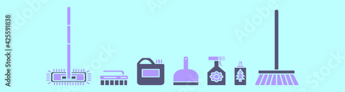 set of spring cleaning cartoon icon design template with various models. vector illustration isolated on blue background