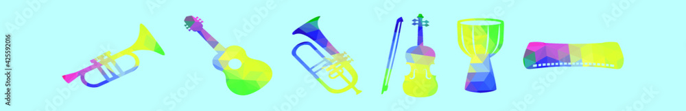 set of music instruments cartoon icon design template with various models. vector illustration isolated on blue background set of music instruments cartoon icon design template with various models. vector illustration isolated on blue background