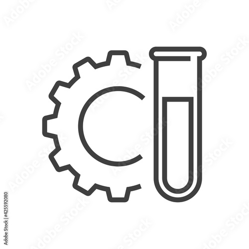 Laboratorio de química. Engranaje con tubo test con lineas de color gris