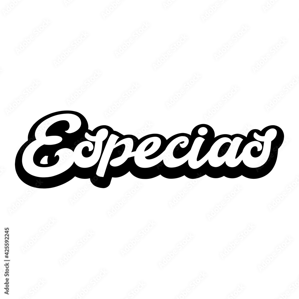 Logotipo con texto manuscrito Especias en español escrito a mano con sombra en color negro Logotipo con texto manuscrito Especias en español escrito a mano con sombra en color negro