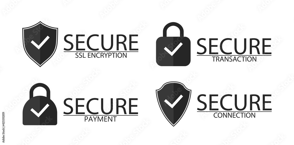 Ssl, encryption, connection and transaction icon. Logo of secure ssl and encryption. Lock for secure. Check for safe of connection, transaction. Shield with tick for site and protect payment. Vector Ssl, encryption, connection and transaction icon. Logo of secure ssl and encryption. Lock for secure. Check for safe of connection, transaction. Shield with tick for site and protect payment. Vector