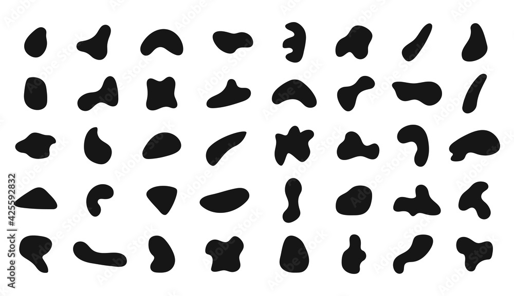 Blob shape. Abstract irregular shapes. Random organic shapes. Amorphous pebble, drop and splodge. Black simple asymmetric stain. Smooth uneven stone. Logo for brush on white background. Vector Blob shape. Abstract irregular shapes. Random organic shapes. Amorphous pebble, drop and splodge. Black simple asymmetric stain. Smooth uneven stone. Logo for brush on white background. Vector