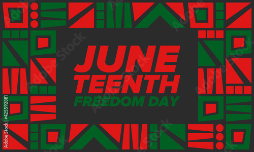 Juneteenth Independence Day. Freedom or Emancipation day. Annual american holiday, celebrated in June 19. African-American history and heritage. Poster, greeting card, banner and background. Vector