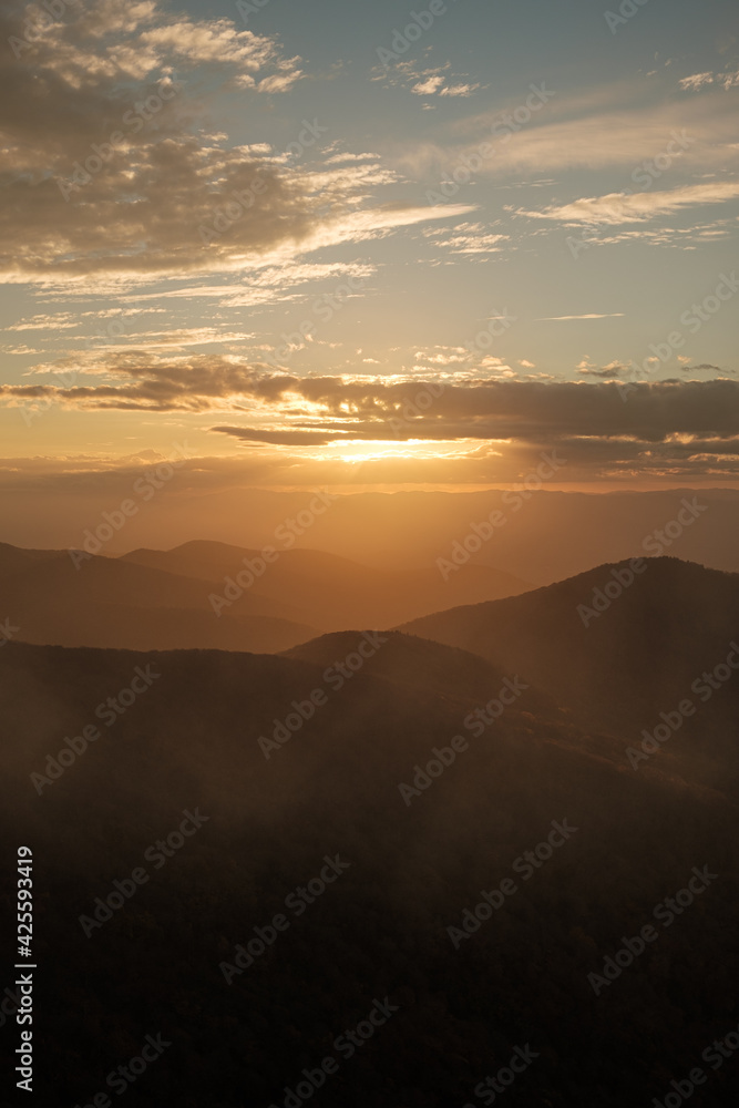 Sunset by the Craggy Pinnacle. In the Blue Ridge Parkway North Carolina. Sunset by the Craggy Pinnacle. In the Blue Ridge Parkway North Carolina.