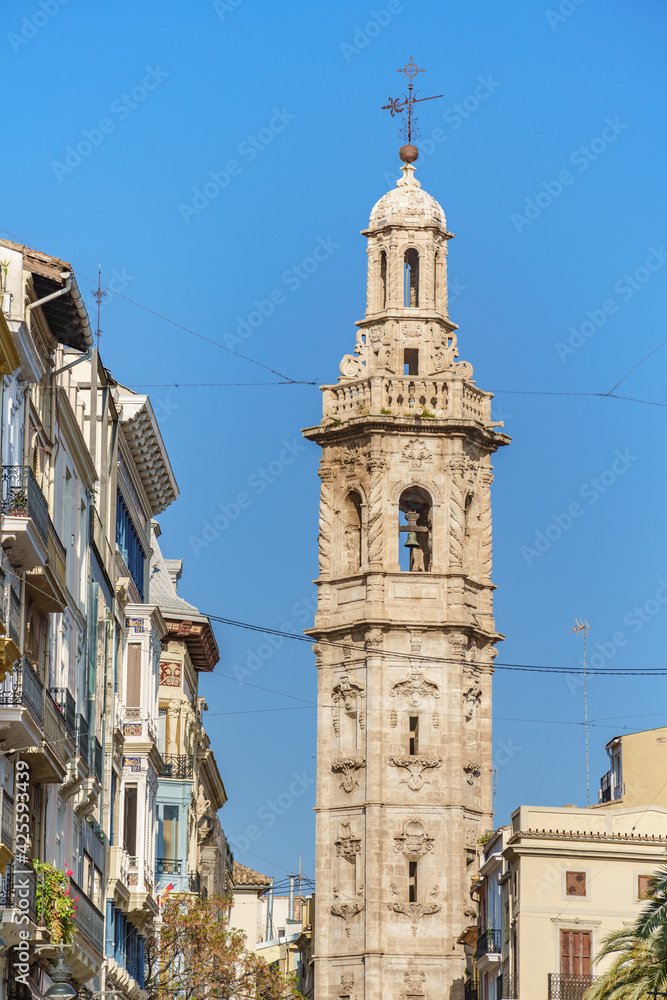 Santa Catalina church bell tower. Baroque style. Valencia, Spain