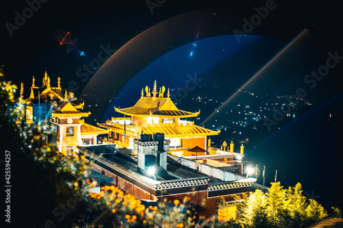 Buddhist monastery at night Stupa Namobuddha in the Himalaya mountains