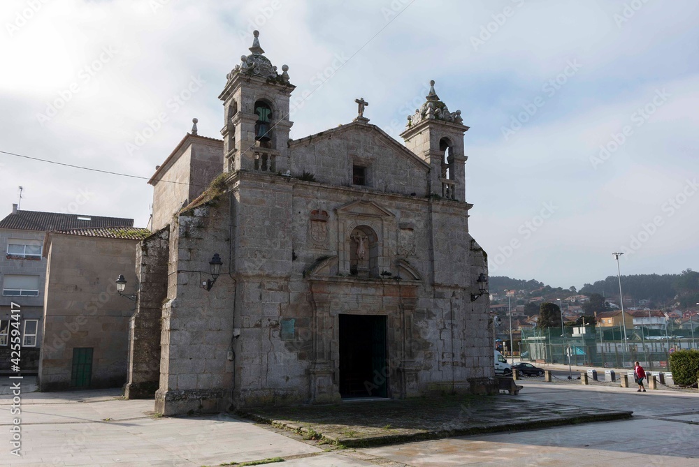 Main facade of the catholic church of Baiona