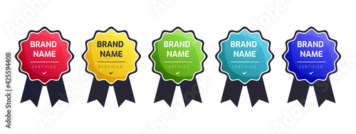 digital logo badge certified system template for certification training company. International certify product exam collection. Suitable for e-course passed employee design vector illustration.