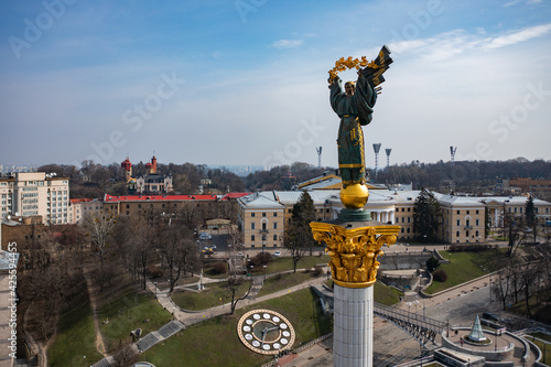 Independence Monument in Kyiv. View from drone