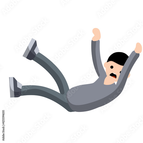 Screaming man falls from height. horror and fear of heights - phobia Acrophobia. Cartoon flat illustration. Drop young guy