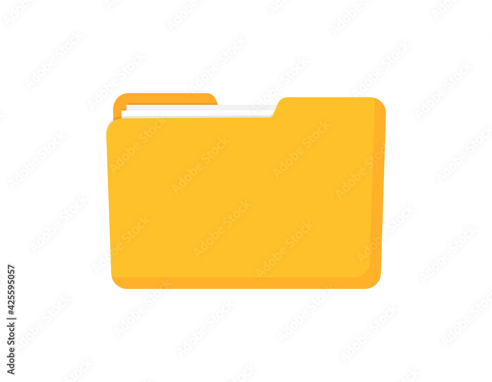 Folder yellow with documents on white background. Closed folder icon in flat style. Vector illustration