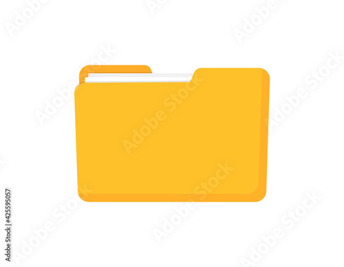 Folder yellow with documents on white background. Closed folder icon in flat style. Vector illustration