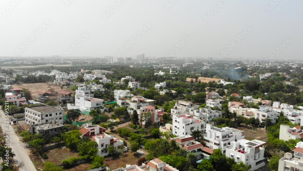 Chennai City ECR Buildings in the Residential Area Surrounded By Trees Drone 4K Shot Chennai City ECR Buildings in the Residential Area Surrounded By Trees Drone 4K Shot