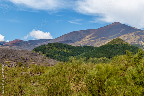View at Mount Etna (volcano) in Summer time, Sicily. Italy, Europe