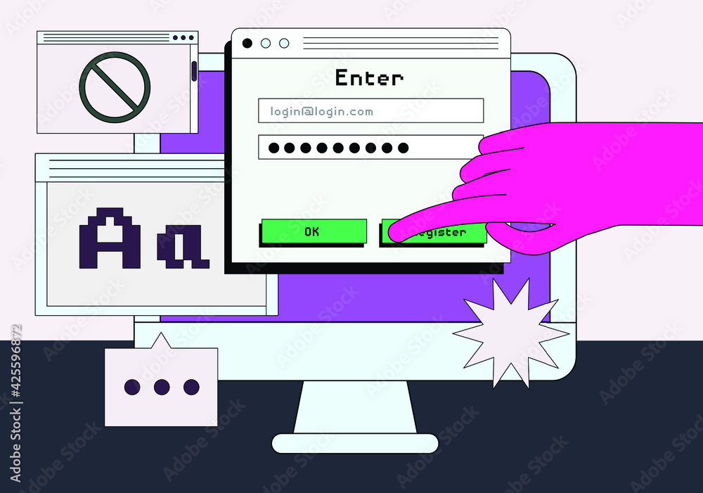 Computer screen with programs and applications. Conceptual flat vector ...
