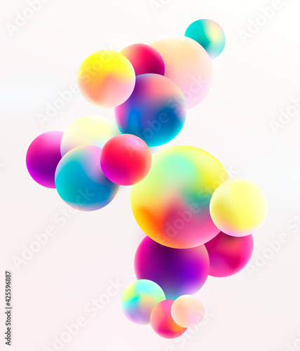 Fluid colorful bubbles on white background.