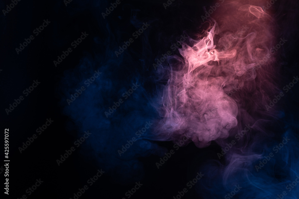 Blue and pink steam on a black background.