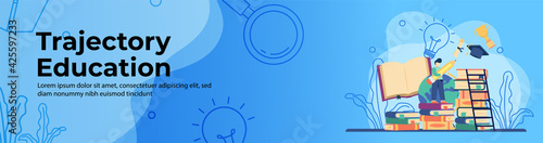 Trajectory education concept Web Banner Design. students walk on educational trajectories to make dreams come true. online education, digital classroom. E-Learning concept. header or footer banner.
