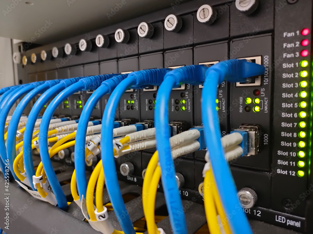 Switch network lan and cable in rack Network