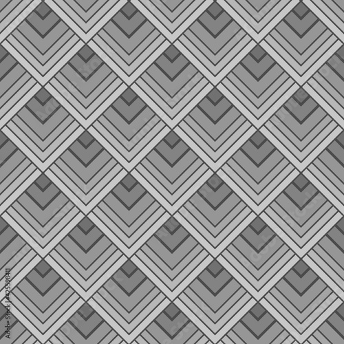 Art deco art style gray diamond shape. Seamless geometric pattern background. Color trend of 2021. Textured design for fabric, tile, poster, textile, backdrop, flyer, wall. Vector illustration.