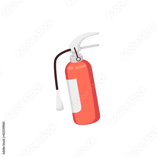 Fire extinguisher red cylinder flat vector illustration isolated on white.