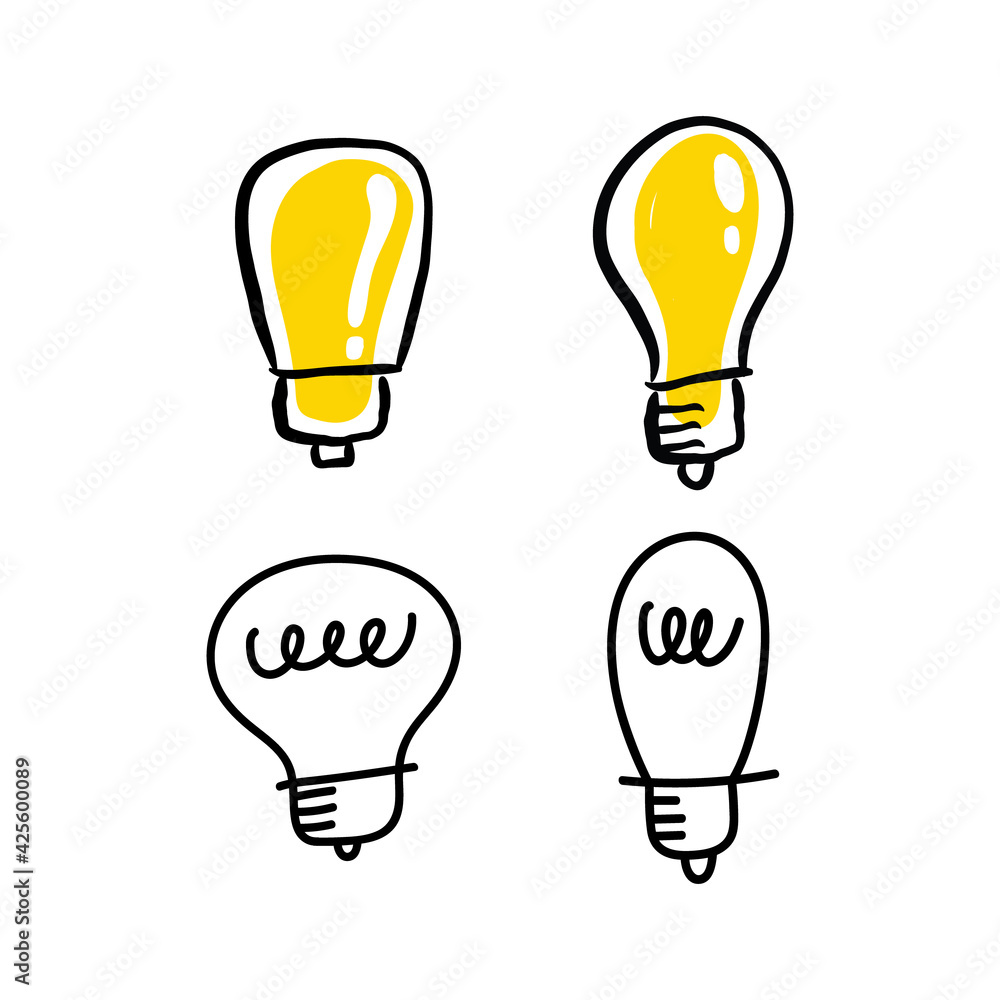 Light bulb doodle collection. Set of hand drawn electric lamp. Symbol of idea, innovation and solution. Light bulb doodle collection. Set of hand drawn electric lamp. Symbol of idea, innovation and solution.