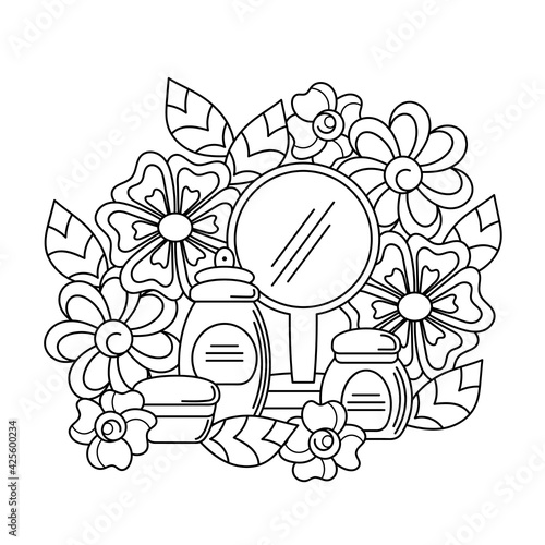 Coloring book. Beauty , eco-friendly natural cosmetics and skin care products. Body and face care.