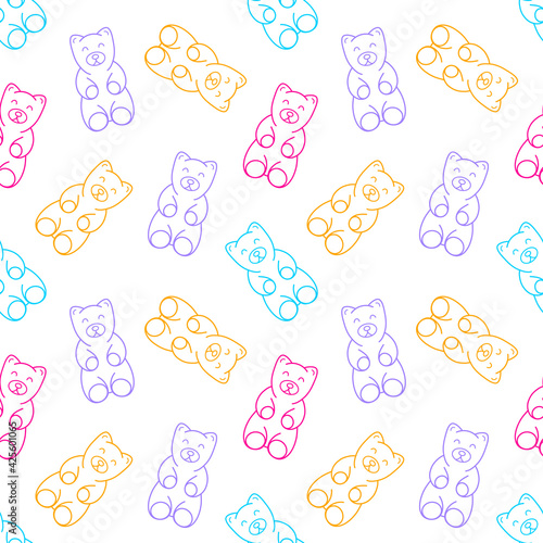 Seamless vector pattern with jelly gummy bears. Line objects. Colorful palette. Cute hand drawn background for kids room decor, nursery art, package, wrapping paper, textile, print, fabric, wallpaper.
