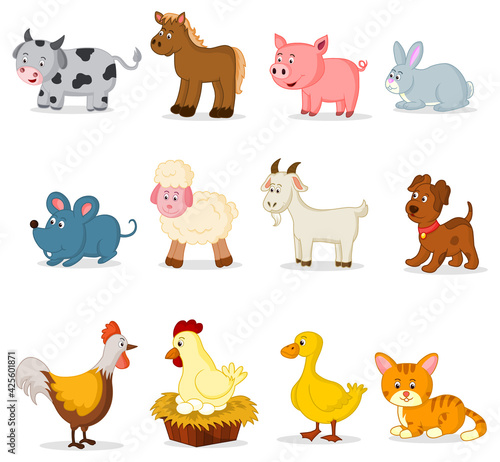 Set of Cute Farm Animals Illustration
