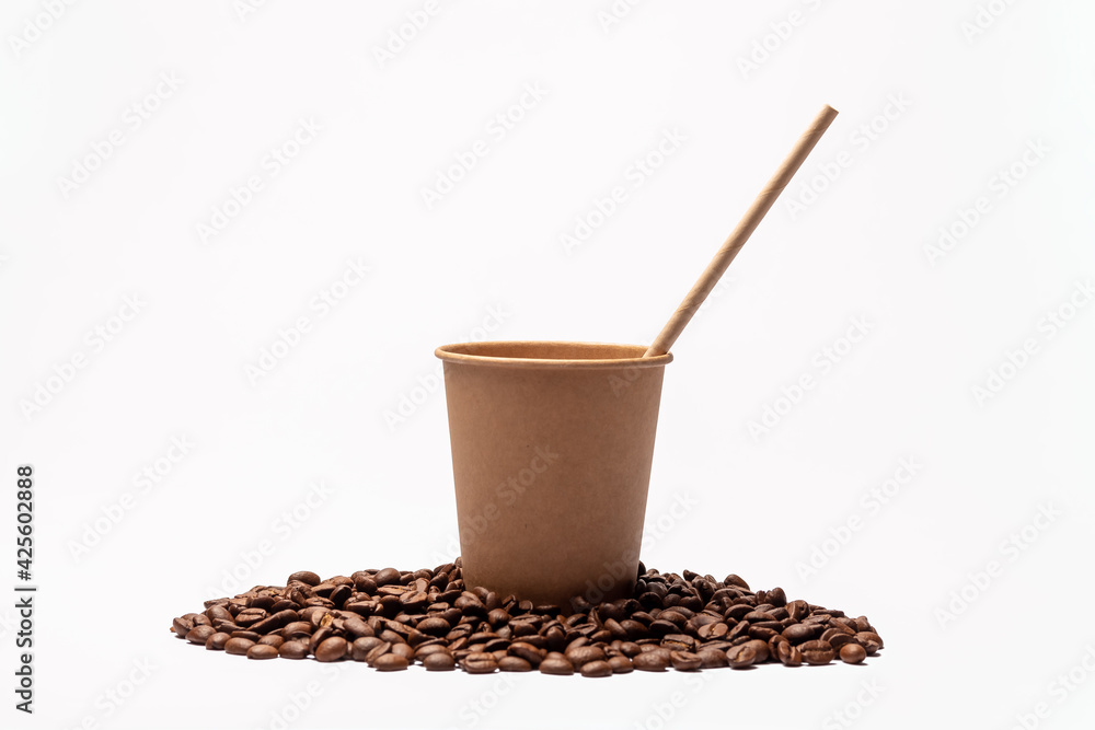 Coffee beans and craft glasses isolated on white background. Coffee beans and craft glasses isolated on white background.