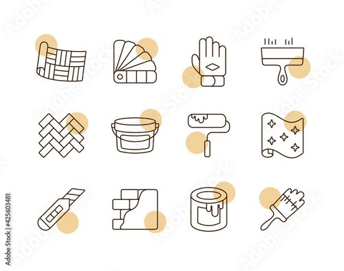 Home repair, remodelling, redecoration vector icon set photo