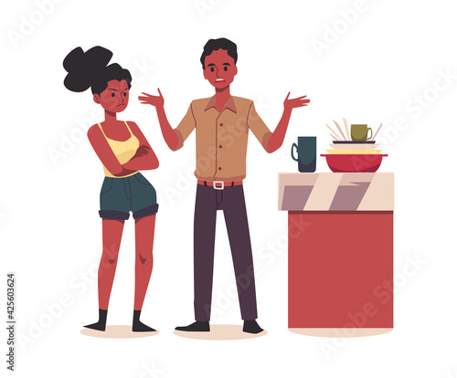 Conflict between couple woman and man, problem in family a vector illustration