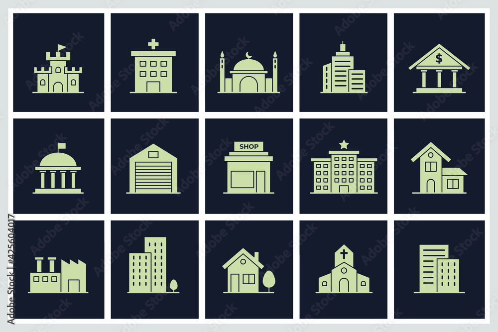 Set of Building icon. Building pack symbol template for graphic and web design collection logo vector illustration