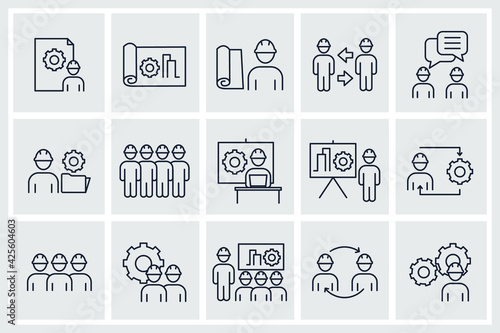 Set of Engineering People icon. People Teamwork Engineering pack symbol template for graphic and web design collection logo vector illustration