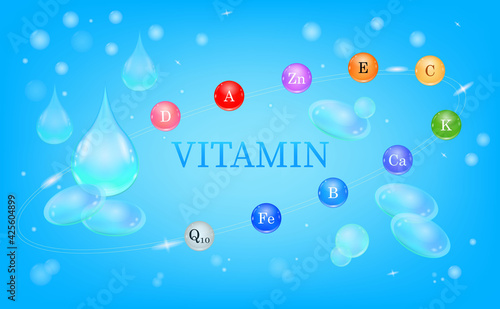 Multivitamin extra capsule. Shining golden essence droplet. Beauty treatment nutrition skin care design. Vector illustration.