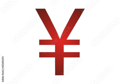 Símbolo de yen rojo en fondo blanco.