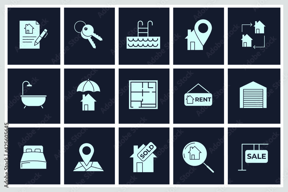 Set of Real Estate icon. Real Estate property, mortgage pack symbol template for graphic and web design collection logo vector illustration Set of Real Estate icon. Real Estate property, mortgage pack symbol template for graphic and web design collection logo vector illustration