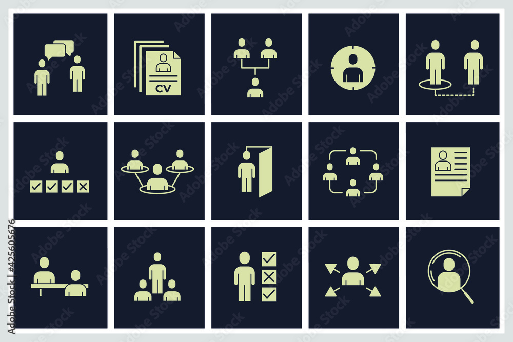 Set of Recruitment icon. Head Hunting pack symbol template for graphic and web design collection logo vector illustration Set of Recruitment icon. Head Hunting pack symbol template for graphic and web design collection logo vector illustration