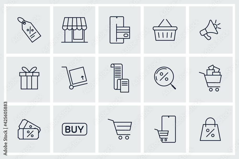 Set of Shopping and Market icon. Store pack symbol template for graphic and web design collection logo vector illustration