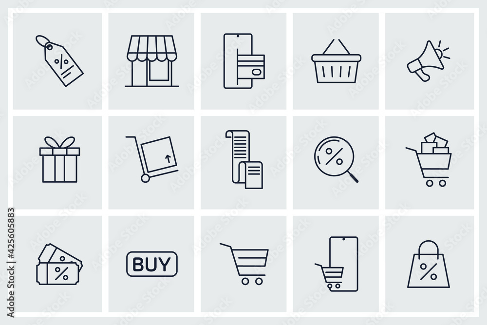 Set of Shopping and Market icon. Store pack symbol template for graphic and web design collection logo vector illustration Set of Shopping and Market icon. Store pack symbol template for graphic and web design collection logo vector illustration