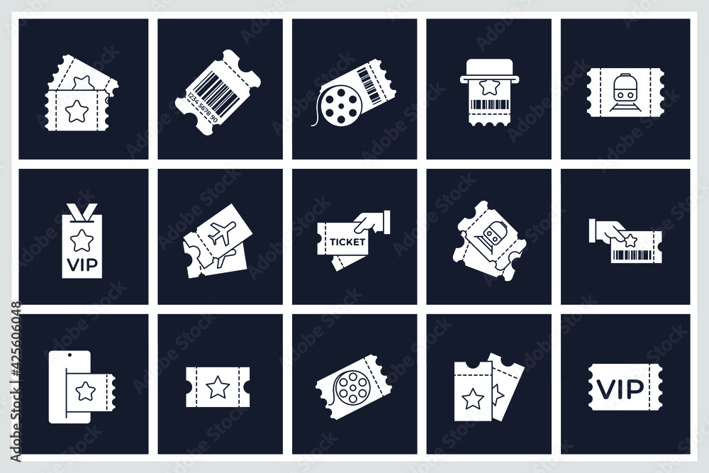 Set of Tickets icon. Ticket pack symbol template for graphic and web design collection logo vector illustration Set of Tickets icon. Ticket pack symbol template for graphic and web design collection logo vector illustration