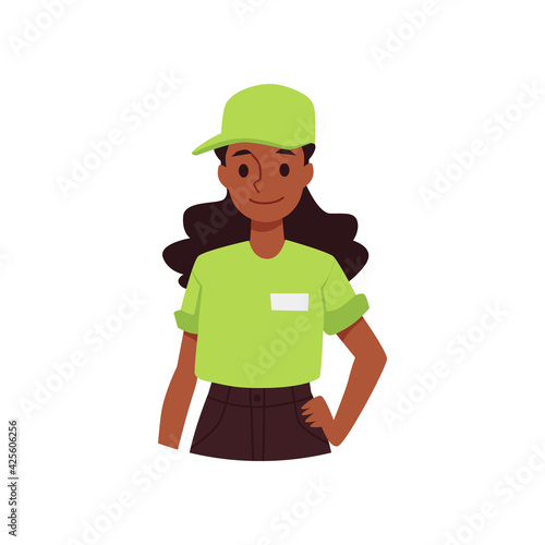 Fast food restaurant female worker, service staff for taking the orders.