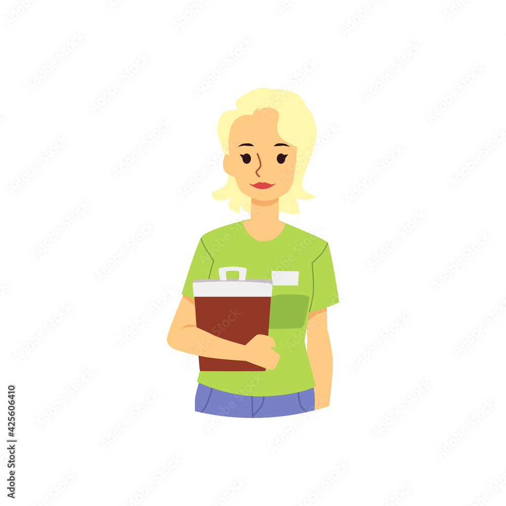 Fast food restaurant female service worker with menu in hand Fast food restaurant female service worker with menu in hand