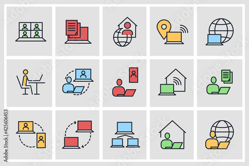 Set of Work from home Icon. business online job pack symbol template for graphic and web design collection logo vector illustration