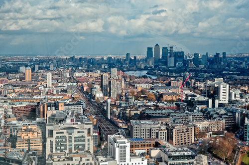 LONDON, GREAT BRITAIN: Scenic aerial view of the cityscape from Sky Garden observation deck