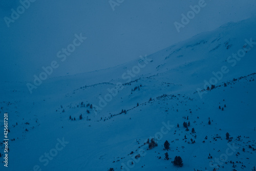 Russia, Ural Mountains, Dyatlov Pass place, winter, snow. 