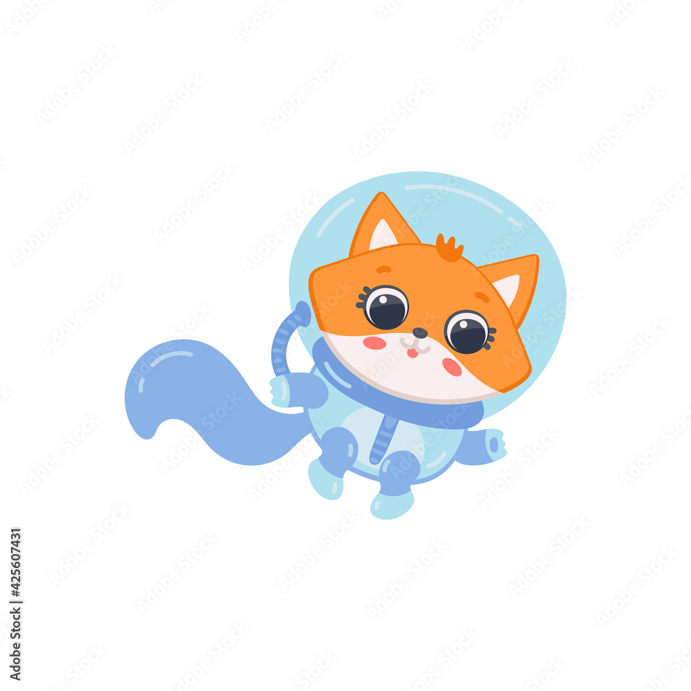 Fototapeta premium Cartoon astronaut cat in space suit - cute animal in uniform