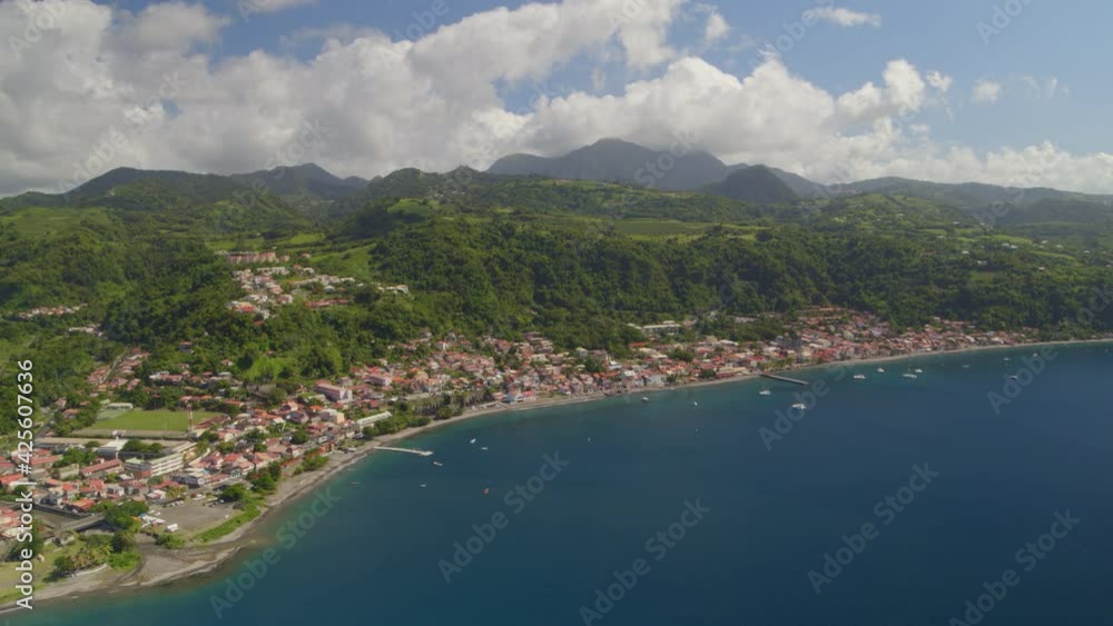 Aerial of houses and green landscape along Caribbean Coast, Saint-Pierre Aerial of houses and green landscape along Caribbean Coast, Saint-Pierre