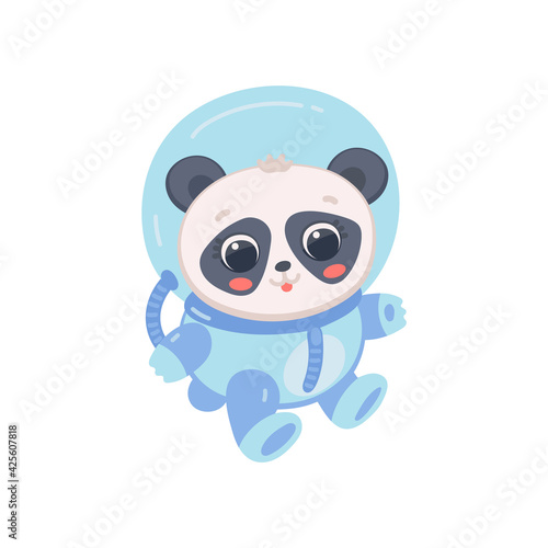 Cartoon cute panda astronaut  bear cosmonaut in space suit travel in universe.